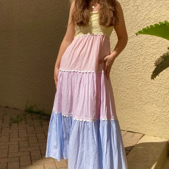 Pastel Colorblock Maxi Dress - Picture 1 of 6